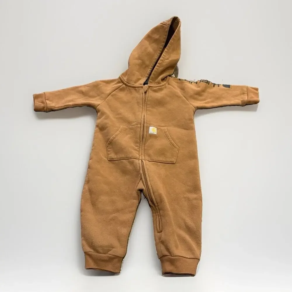 Carhartt Baby Unisex Brown Fleece Hooded Full Zip Coverall Jumpsuit Size 6M